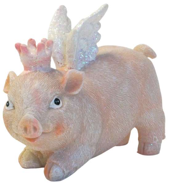 Ein echtes Deko-Highlight: Das fliegende Schweineduo mit Flügeln und königlichem Charme!